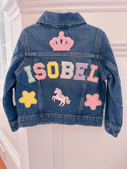 Personalizable Kids Jean Jacket with chenille patches - Medium Wash