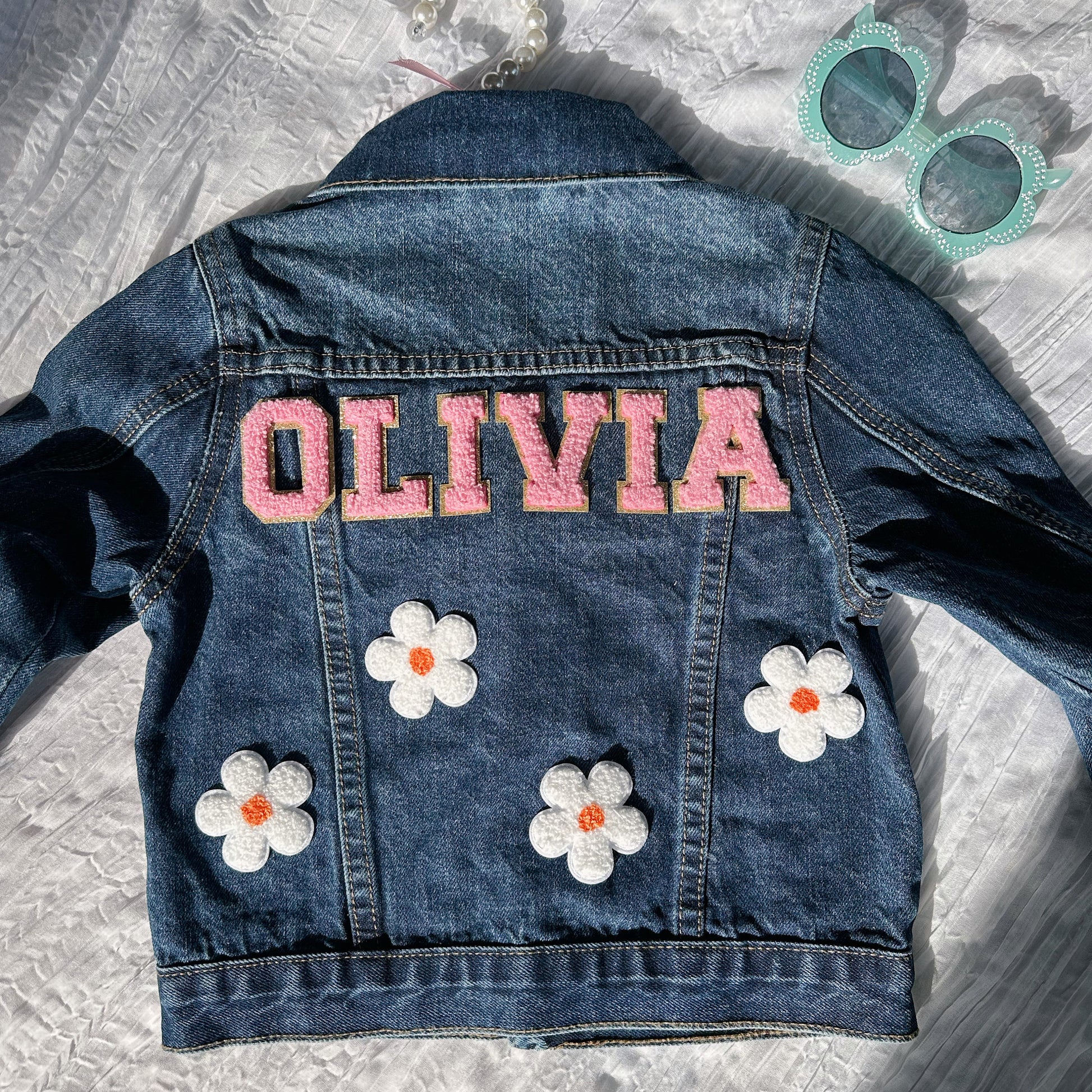 Denim jacket with name embroidered on the back, Personalized jean jacket