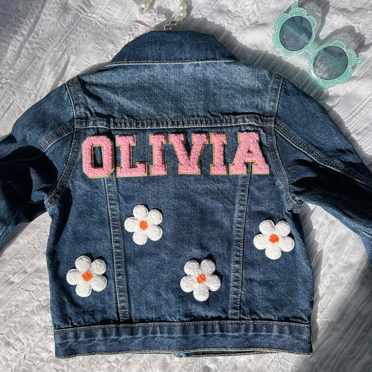 Denim jacket with name embroidered on the back, Personalized jean jacket