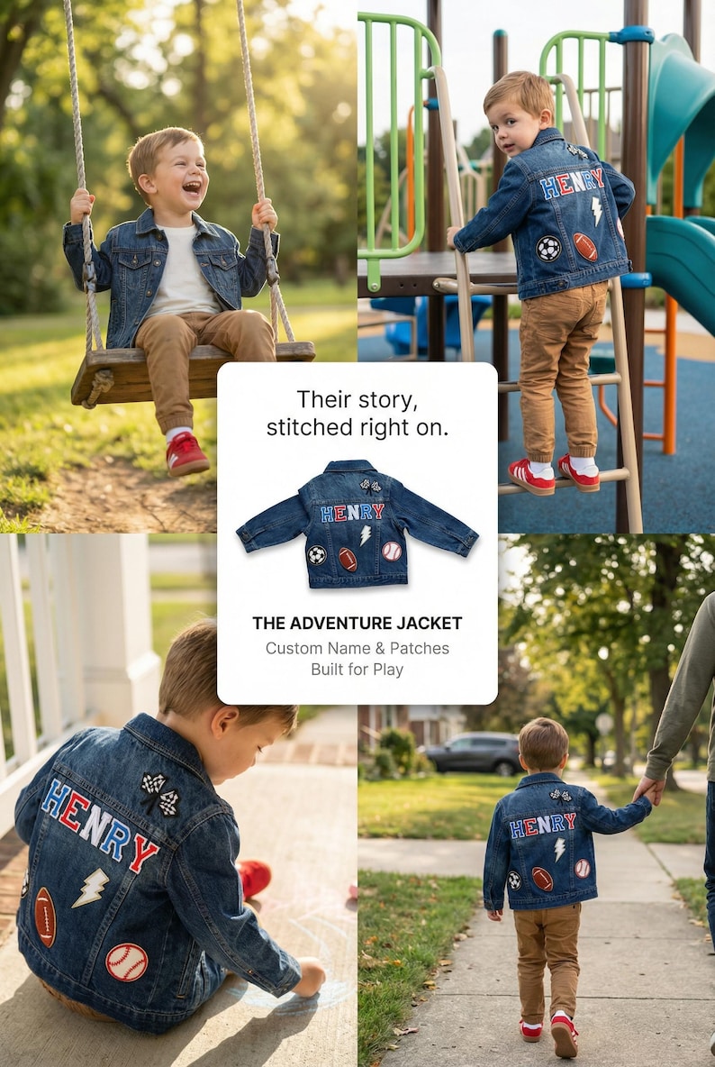 Kids jean jacket with chenille letters