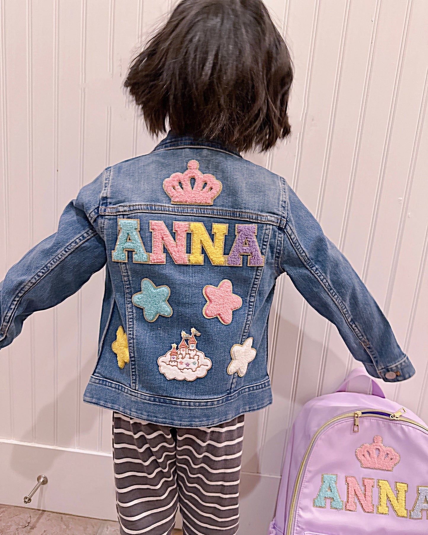Personalized Kids Jean Jacket: Chenille Letter Patches, Christmass gift for kids