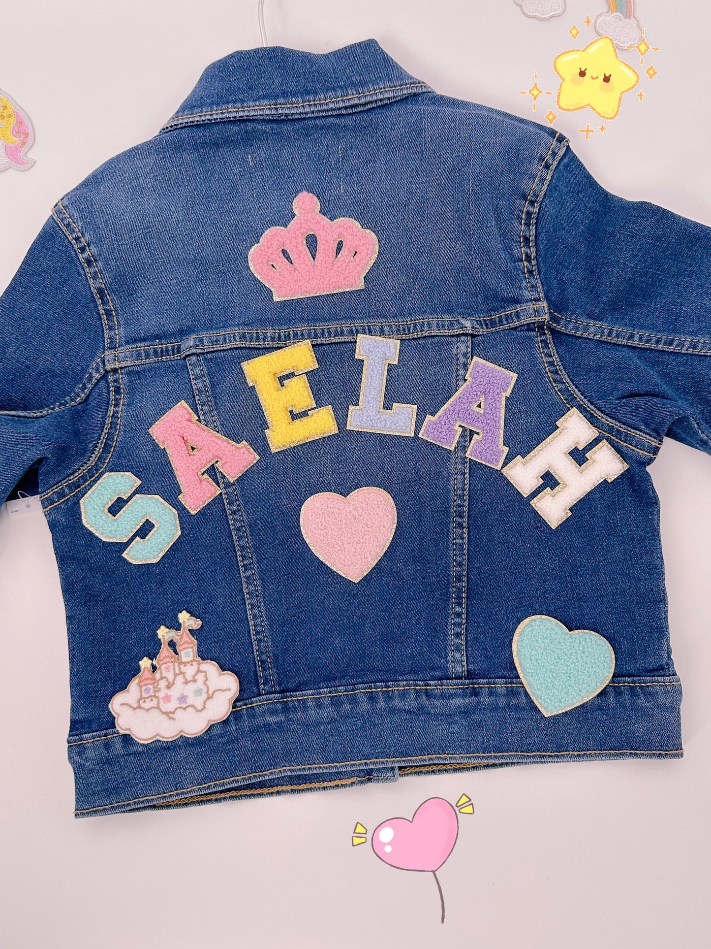Personalized Kids Jean Jacket: Chenille Letter Patches, Christmass gift for kids