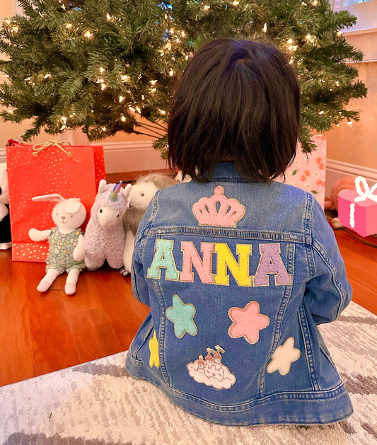 Personalized Kids Jean Jacket: Chenille Letter Patches, Christmass gift for kids