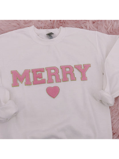 Chenille Letter Christmas Sweatshirt: Merry Holiday Crewneck