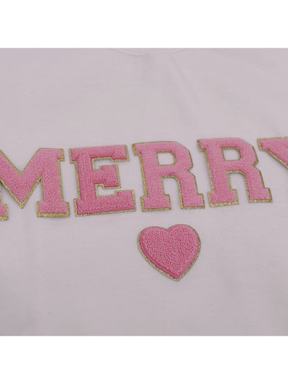 Chenille Letter Christmas Sweatshirt: Merry Holiday Crewneck