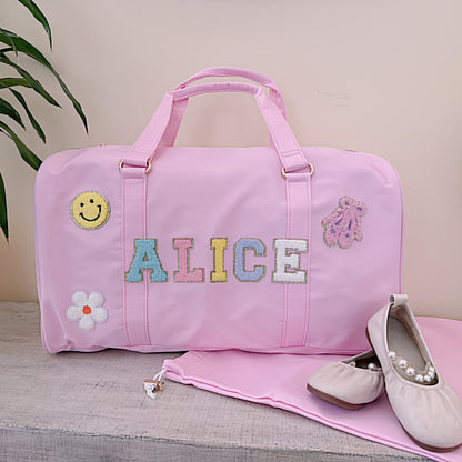 Personalized Kids Duffle Bag: Custom Name Patches, Dance Overnight Bag