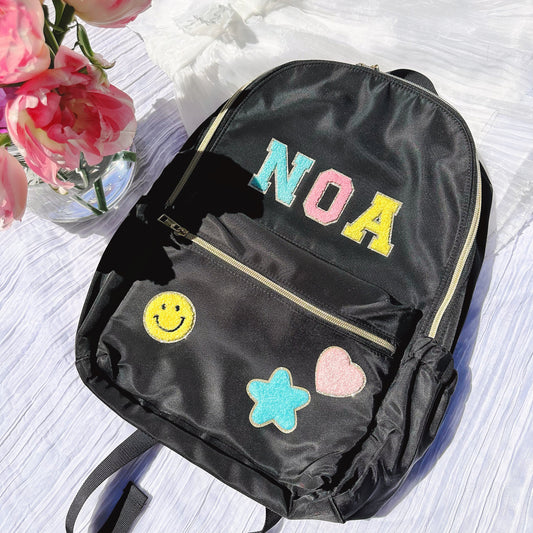 Personalized Nylon Kids Backpack: Custom Name Patches, School Bookbag