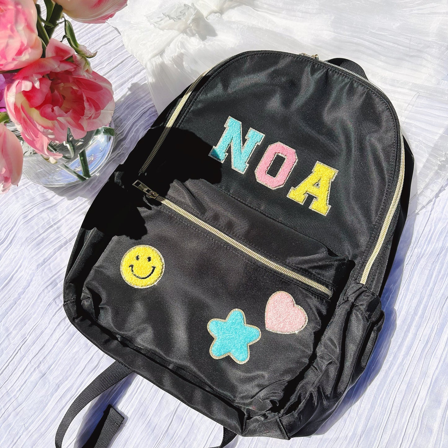 Personalized Nylon Backpack with Patches: Back to School Bookbag
