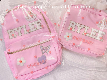 Personalized Nylon Kids Backpack: Custom Name Patches, School Bookbag