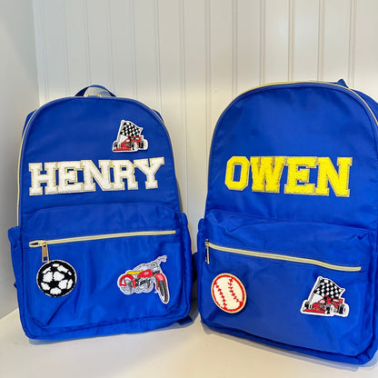Personalized Nylon Backpack for Boys: Custom Name Patches, School Bookbag