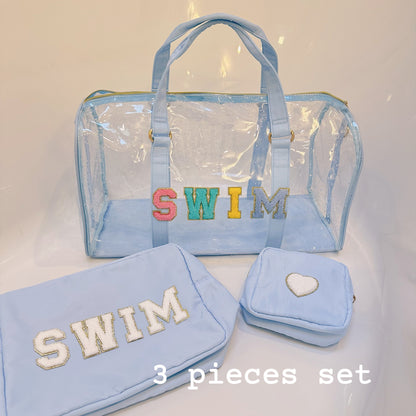 Personalized Clear Beach Duffle Bag: Waterproof Swim Tote, 3-Piece Set