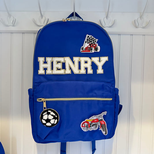 Personalized Nylon Backpack for Boys: Custom Name Patches, School Bookbag