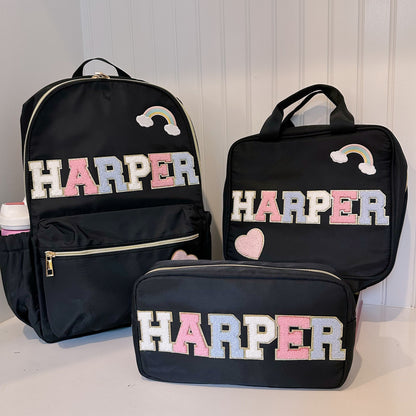 Personalized Kids Backpack Set: Custom Bookbag, Lunch Tote & Pencil Pouch