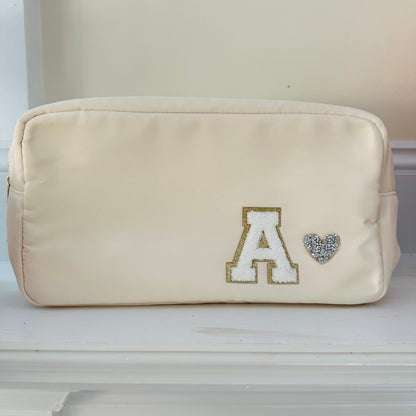 Personalized Nylon Makeup Bag: Custom Initial Pouch