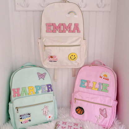 Personalized Nylon Backpack with Patches: Back to School Gift