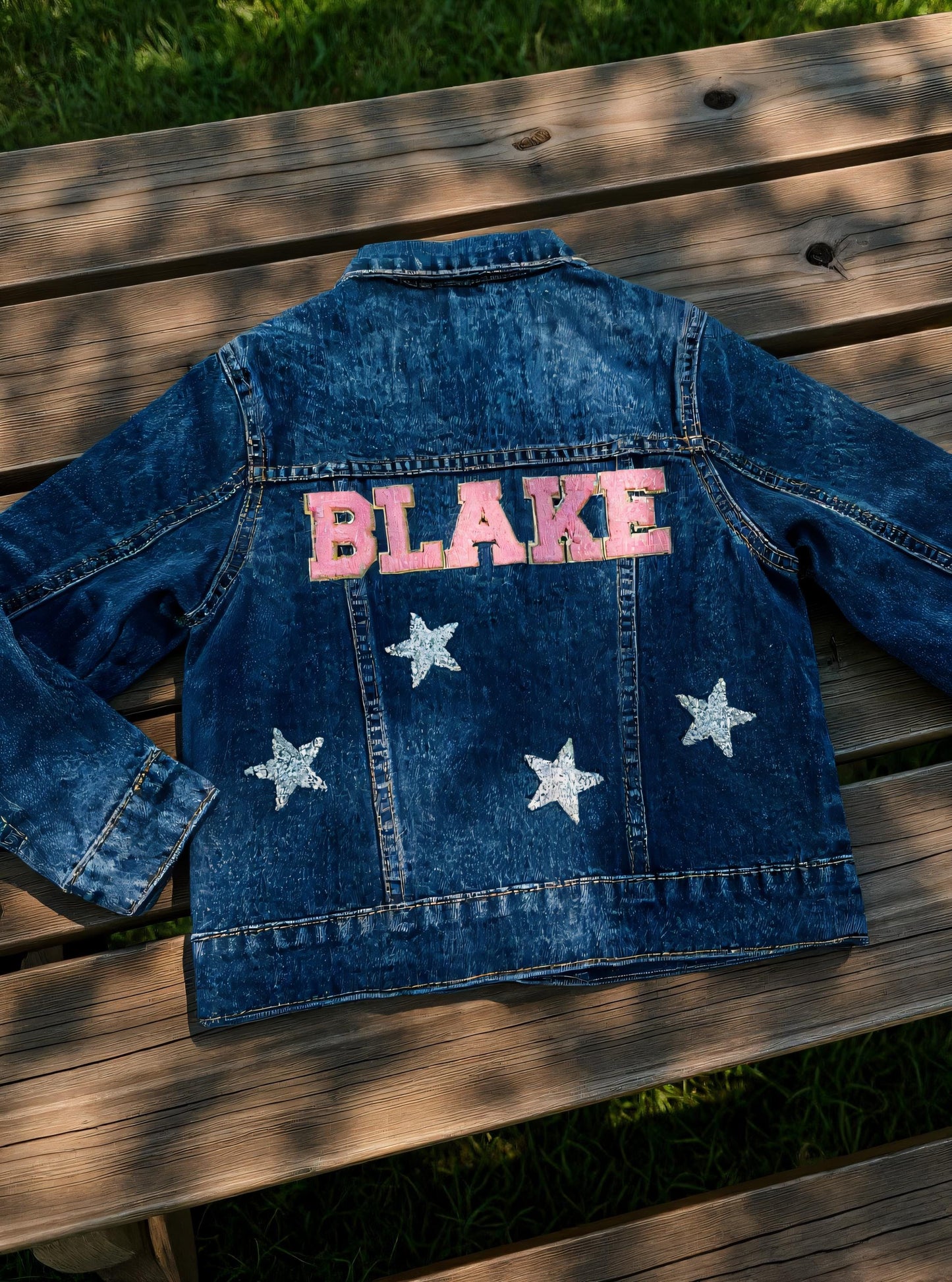 Personalized Kids Jean Jacket: Custom Name & Strawberry Patch
