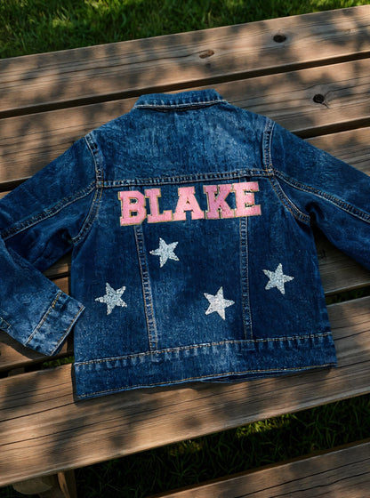 Personalized Kids Jean Jacket: Custom Name & Strawberry Patch
