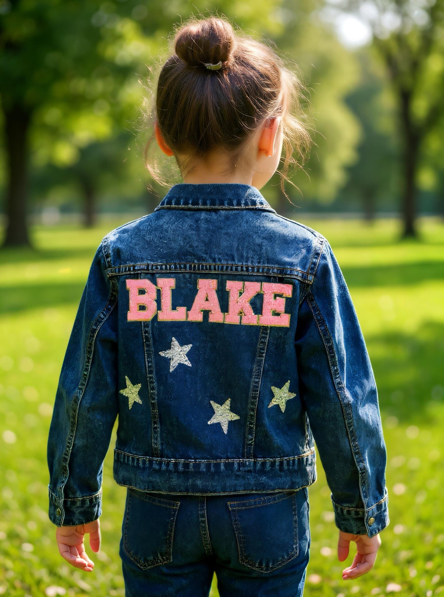 Personalized Kids Jean Jacket: Custom Name & Strawberry Patch