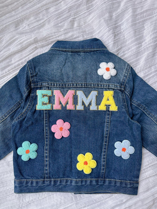 Personalized jean jacket with name | Girl Spring Outfit | Girl Clothing | Handmade | 100 percent Cotton