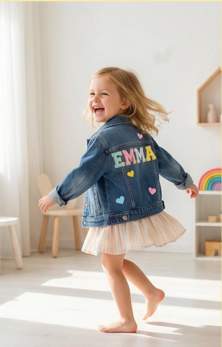 Personalized Kids Jean Jacket: Custom Patches, Kids Valentine's Day Gift