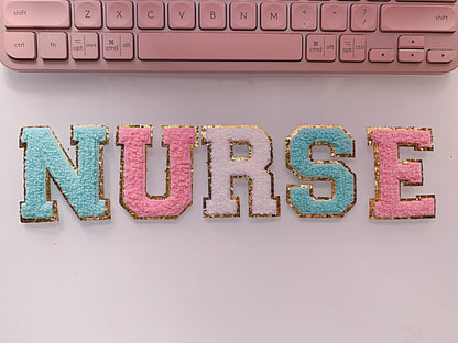 2.36” NURSE patch, Custom sweatshirt, chenille patch, chenille letters, iron on patch, chenille patch for sweatshirt, graduation gift