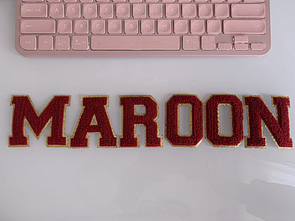 New MAROON | 3 Inch Chenille letters | Game day shirts | chenille patch | iron on patch | iron on letters | Game day shirts |