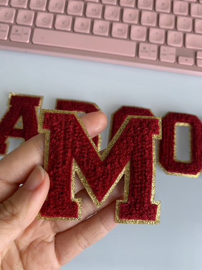 New MAROON | 3 Inch Chenille letters | Game day shirts | chenille patch | iron on patch | iron on letters | Game day shirts |