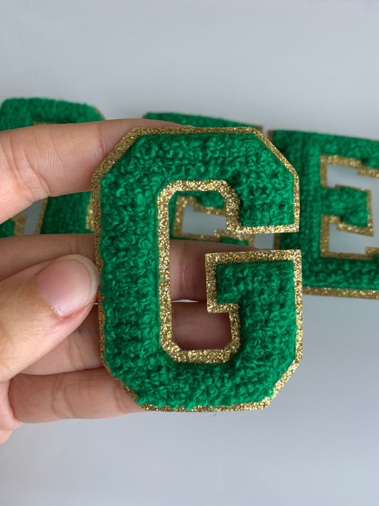 New GREEN 3 Inch Chenille letters  Gameday shirts  chenille letters  iron on patches iron on letters Christmas Sweatshirts