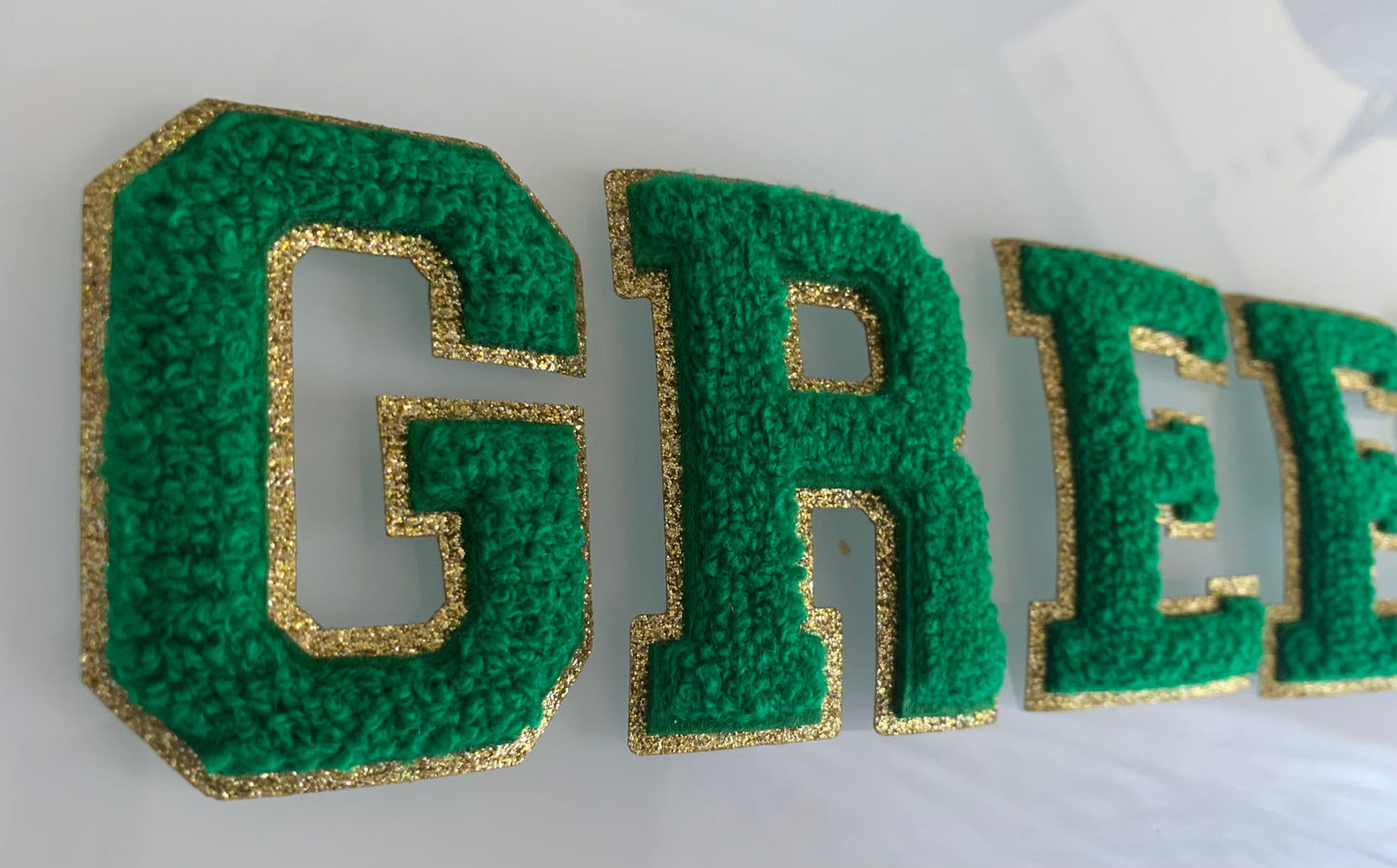 New GREEN 2.35 Inch Chenille letters | Game day shirts | chenille letter p| iron on patch | iron on letters | Christmas Sweatshirts |