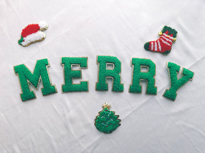 Christmas gift | 3 inch Chenille letters | Chenille letters patches | iron on patch | iron on letters | Christmas sweatshirts