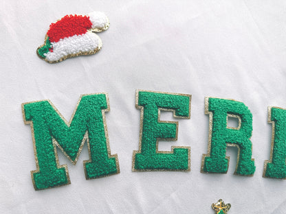 Christmas gift | 3 inch Chenille letters | Chenille letters patches | iron on patch | iron on letters | Christmas sweatshirts