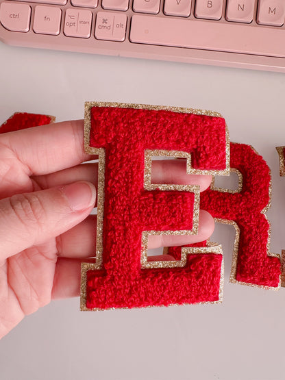 3 Inch Iron on Chenille letters with gold trim Game day shirts chenille patches iron on patch iron on letters football patches